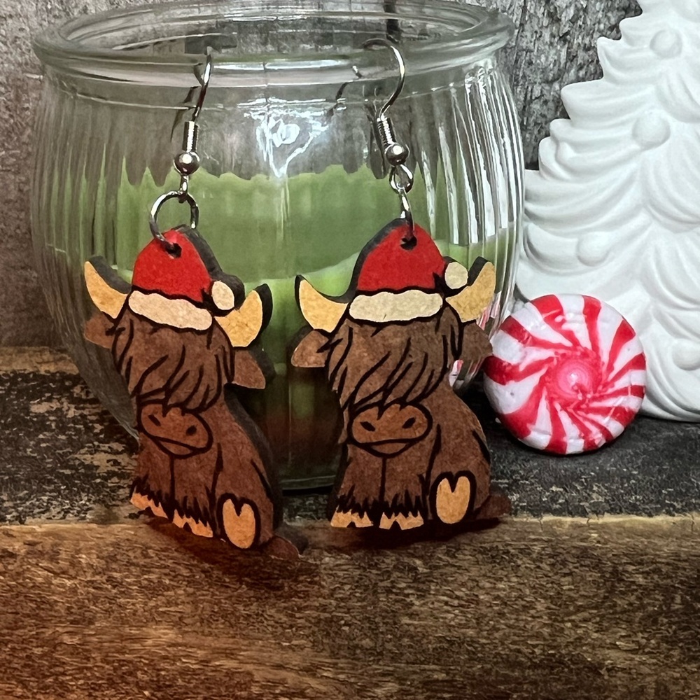 Festive Christmas Highland Cow Earrings